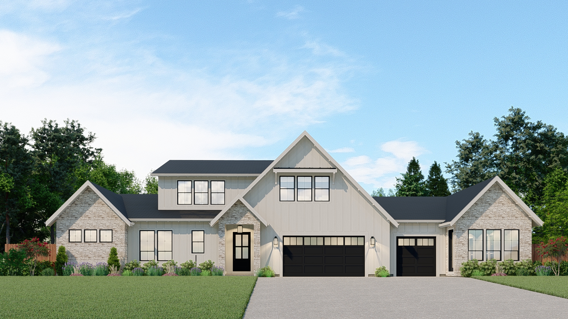 Vaulted Glenwood Multi Gen rendering w stone